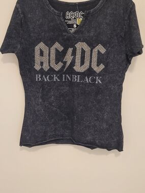 AC/DC Black Studded Logo V-Neck Tee